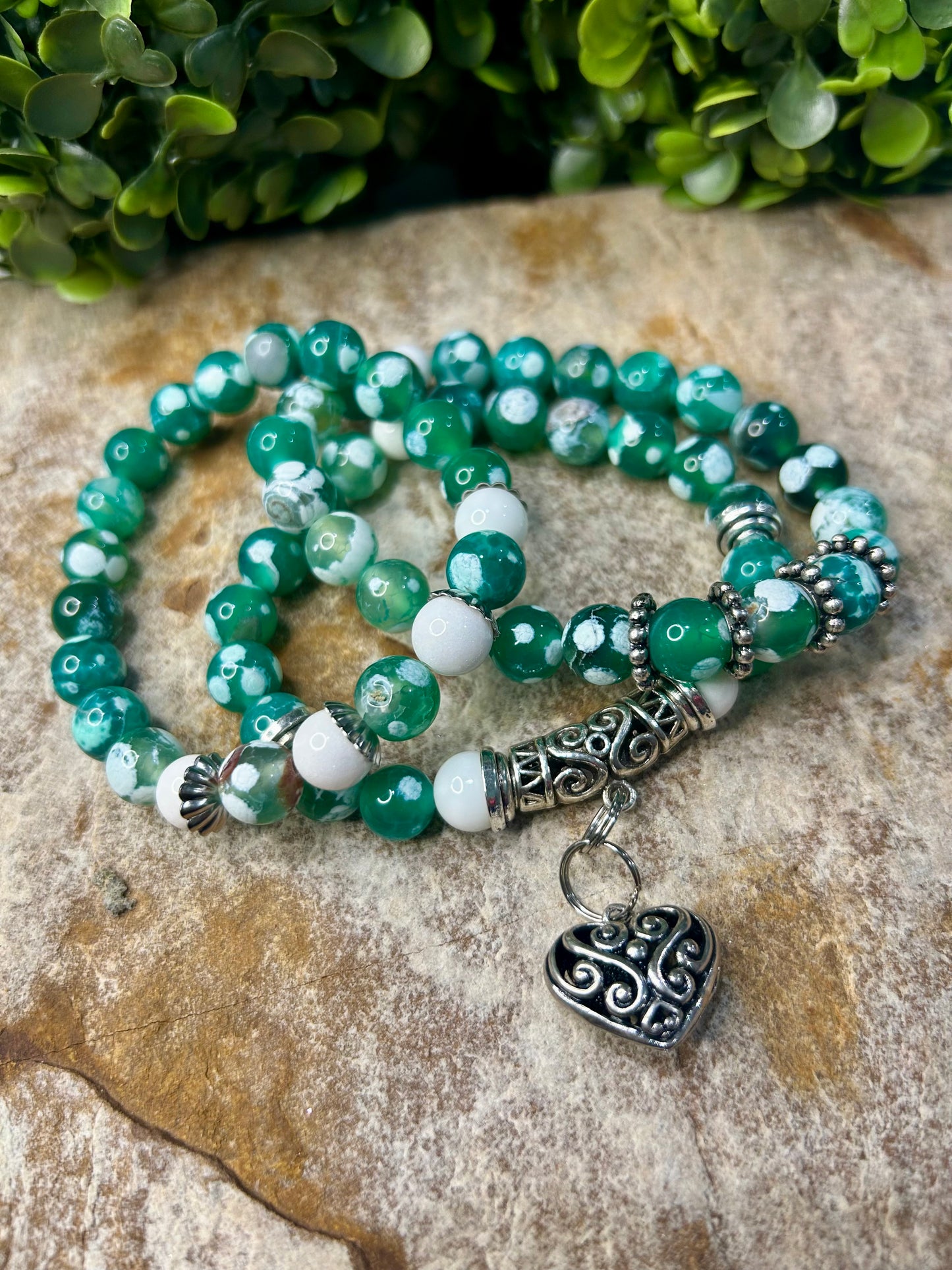 Emerald Flame: Green Fire Agate Charm Bracelet